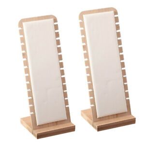 Set of 2, White Necklace Display Stand Pendant Holder Rack Leather Surface