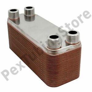 30-Plate 3x8 Water to Water Brazed Plate Heat Exchanger, 3/4&#034; MPT, 316L St Steel