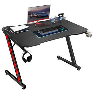 Walnew 43.6 inches Z Shaped Computer Gaming Desk Carbon Fiber Surface Desk with
