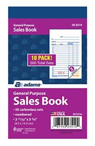 Adams General Purpose Sales Book, 2-Part, Carbonless, White/Canary, 3-11/32&#034; x