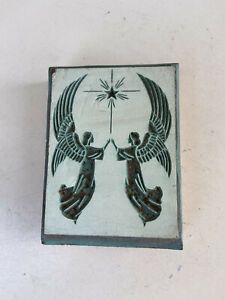 Vintage letterpress printing stamp block 2 angels star F Weber Co