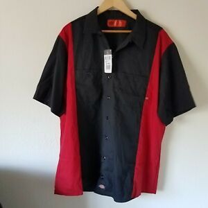 Dickies LS524BKER Men&#039;s Short Sleeve Color Block Shirt Black/English Red 2XL Lg