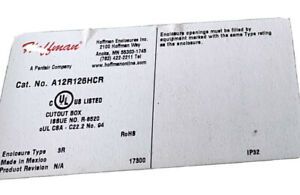 Lot Of 5, Hoffman A12R126HCR, 12”X12”X6”, Nema 3R Enclosure, Free Shipping