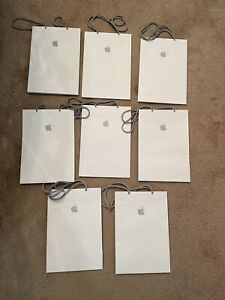 Lot of 14 Apple Store White Paper Gift Shopping Bags Multiple Sizes Rope Handles
