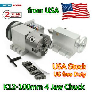 USA CNC Engraving Machine Rotary 4th Axis 100mm 4jaw lathe chuck 6:1 Tailstock