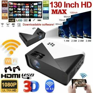 4K 1080P LED Projector WiFi Bluetooth Home Theater Cinema Player USB HDMI 8000Lu