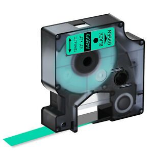 1PK Fits Black on Green DYMO D1 45019 LabelWriter 450 400 DUO Label Tape 1/2in