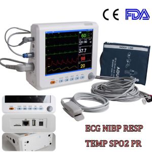 New Portable 8&#034; Medical Patient Monitor Vital Sign ECG NIBP RESP TEMP SPO2 PR CE