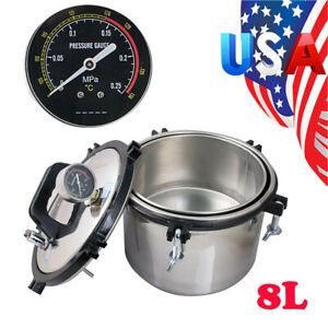 8L High Pressure Steam Autoclave Sterilizer Medical Dental Sterilization +Gauge