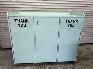 60x29 Trash Can Bin Waste Cabinet On Wheels Double Sided &amp; Inside Storage #6484