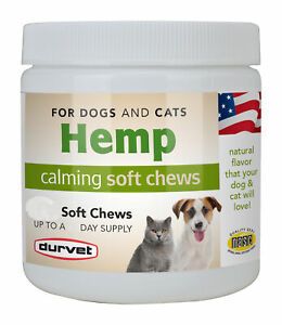 Durvet Hemp Calming Soft Chews Dog and Cat 120 Count Nervousness Hyperactivity