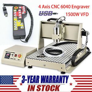 USB 4-Axis 1500W VFD CNC 6040Z Router Engraving DIY Milling Cutting Machine+RC