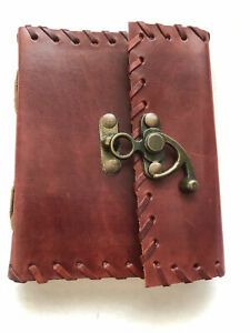Leather  Journal w/ Lock/Latch Rustic Look &#039;Vellum&#039; Pages 5&#034;x7&#034; Weave Detail