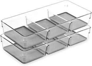 BINO Multi-Purpose 3 Section Plastic Drawer Organizer - 2 Pack, Grey - Plastic