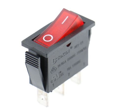 10 pcs 3 pin spst red neon light on/off rocker switch ac 250v/10a 125v/15a for sale