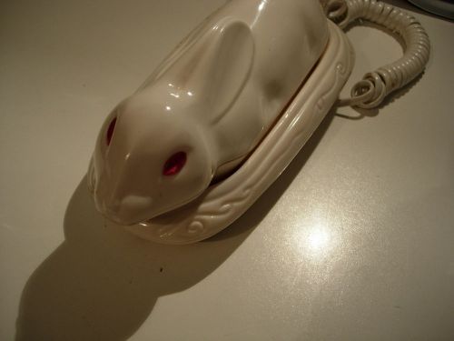 White plastic rabbit shape desktop telephone phone w./25 ft. hook up line for sale