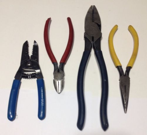 Klein tools 4 pcs strippers 1011, cutters12192, pliersd213-9ned, needlenose203-6 for sale