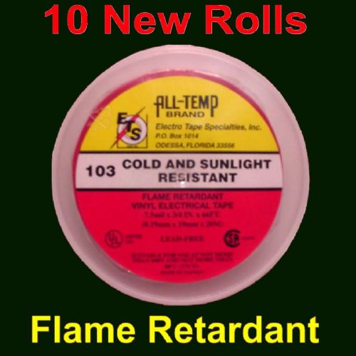 10 NEW ROLLS ALL TEMP VINYL ELECTRICAL TAPE,7.5m RED,NR