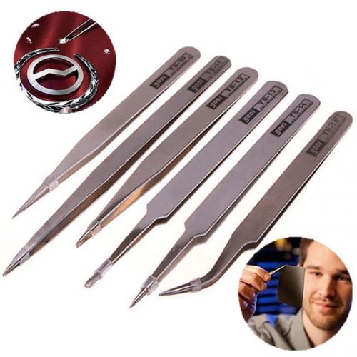 Lots 6pcs anti-static stainless steel standard tweezers maintenance tool kit jp for sale