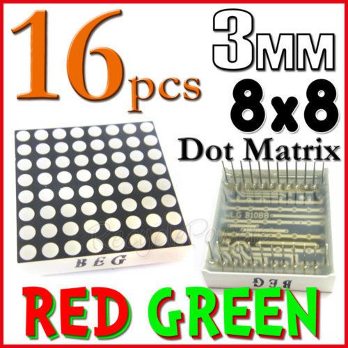 16 Dot Matrix LED 3mm 8x8 Red Green Common Anode 24 pin 64 LED Displays module