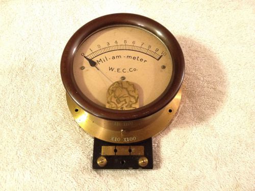 Antique w.e.c. co. mil-am-meter brass chrome steam punk working 0-10/100/1000ma for sale
