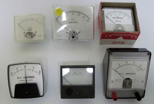 Lot of 6: Vintage Analog DC Ammeters: Ampere Meter GE, WJ, API, Triplett, Jewell