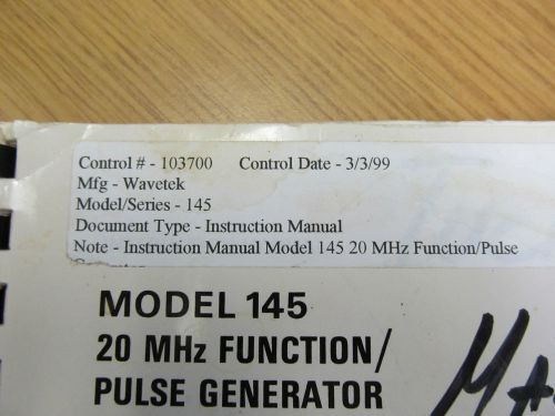 Wavetek 145 20 MHz Function/Pulse Generator Instruction Manual with schematics