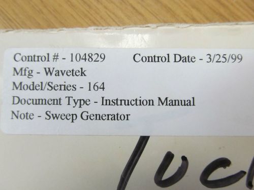 Wavetek 164 Sweep Generator Instruction Manual w/ Schematics. c 3/77