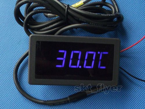 F/C Blue LED Digital 12-24V AC/DC Car Meter Thermometer -55-125°C DS18B20 Sensor