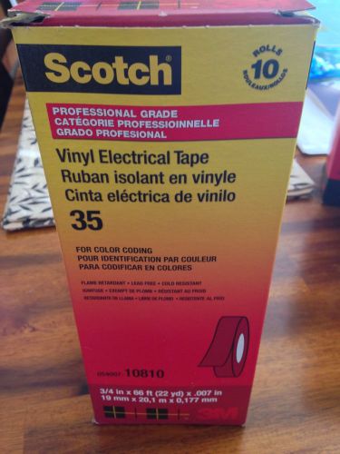 3M Scotch Professional; 35 (Red) Vinyl Electrical Tape 3/4&#034;x 66 ft. New 10 Rolls