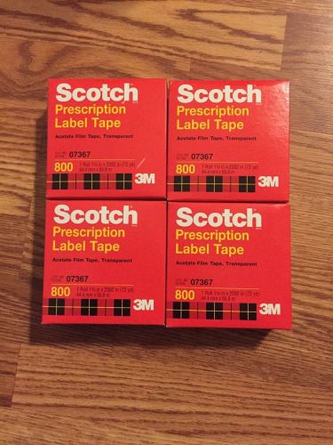 4 Boxes 3M Scotch Transparent Prescription Label Tape 07367 1-3/4&#034; X 72 Yd