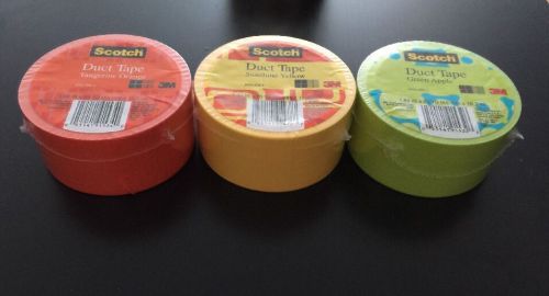 Set Of 3 Duct Tape Colored 3M 1.88&#034; x 20 Yards Scotch 3M Green Orange Yellow