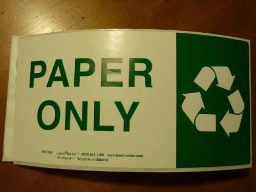 Recycling PAPER ONLY 4&#034;x8&#034; label sign sticker marking signage 2 labels