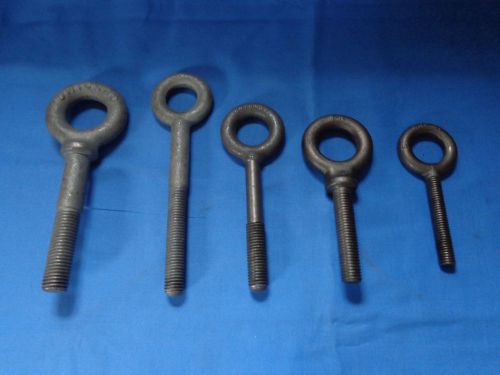 Lot of 5 various steel eye bolts long shank 1/2&#034; - 5/8&#034; - 7/16&#034; all made in usa for sale