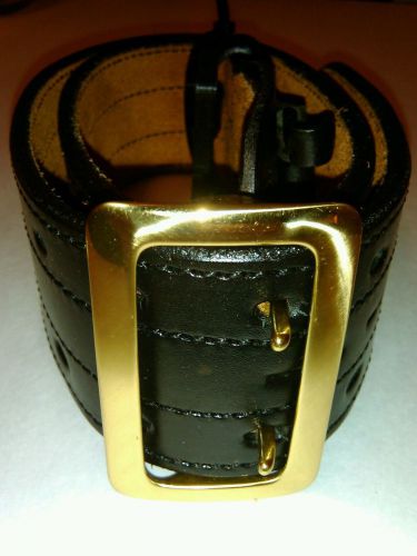 New Bianchi Black Leather Police Duty Belt Sz 28 Brass Buckle