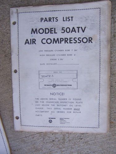 1968 quincy model 50atv air compressor parts list manual high low pressure  r for sale