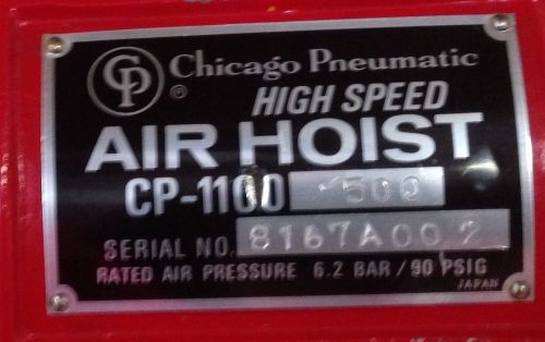 Chicago pneumatic cp1100-500 *1/2 ton air powered chain hoist* for sale