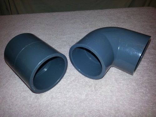 (1) Lasco Schedule 80 Sch PVC 2&#034; 90 elbow &amp; (1) Coupling Made in USA D2467