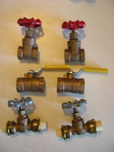 Six piece lot - 2 brass ball valve, 2 gate valves and 2 cpvc flow contol valves for sale