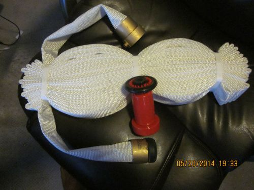 Brand new (2014) 1 1/2&#034; x 50&#039; poly flex fire hose w/new adjustable fog nozzle for sale