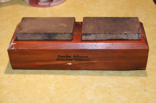 Sharpening stone two genuine arkansas whetstones in wood box for sale