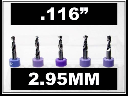 .116&#034; - 2.95mm - 1/8&#034; Shank  Carbide Drill Bits FIVE Pcs CNC Dremel Model Hobby