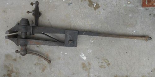 antique Blacksmith forge post leg VISE 41&#034; tall Spring load - straight iron -