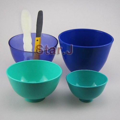 4 pcs new dental lab rubber mixing bowls + 2 spatulas for sale