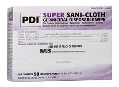 Box 50 PDI Super Sani-Cloth Germicidal Individual Disposable Wipe 5&#034;x8&#034; H04082