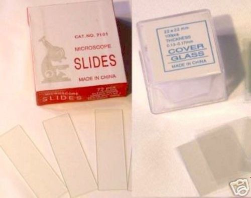 72 blank microscope slides and 100 square cover glass for sale