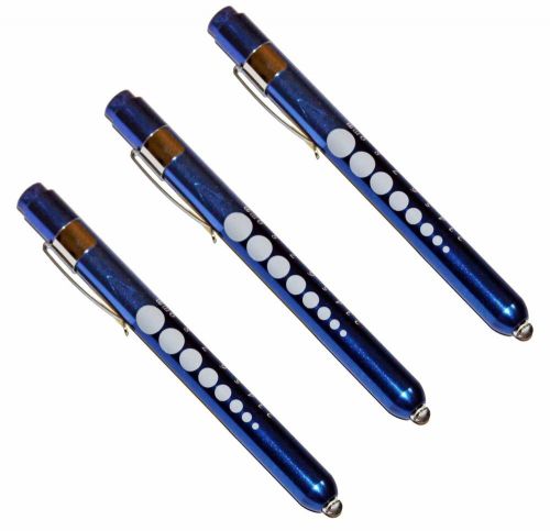 (3) professional medical diagnostic penlights with pupil gauge blue w/batteries for sale