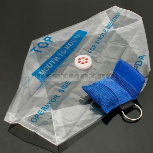 Blue keychain bag with cpr mask emergency resuscitator 1-way valve face shield for sale