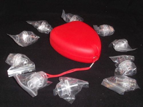 5 Hard Shell CPR Masks w/ o2 Inlet w/ 50 Clear Replacement Valves