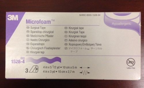 3M MICROFOAM Surgical Tape 4&#034; 3 rolls per box #1528-4 NEW Fresh Product!!!